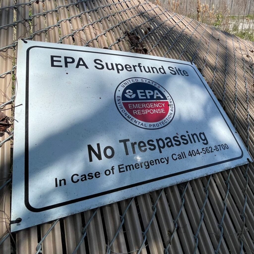 Sign reading "EPA Superfund Site - No Trespassing"