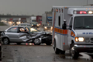 Ambulance on the site of a car accident.