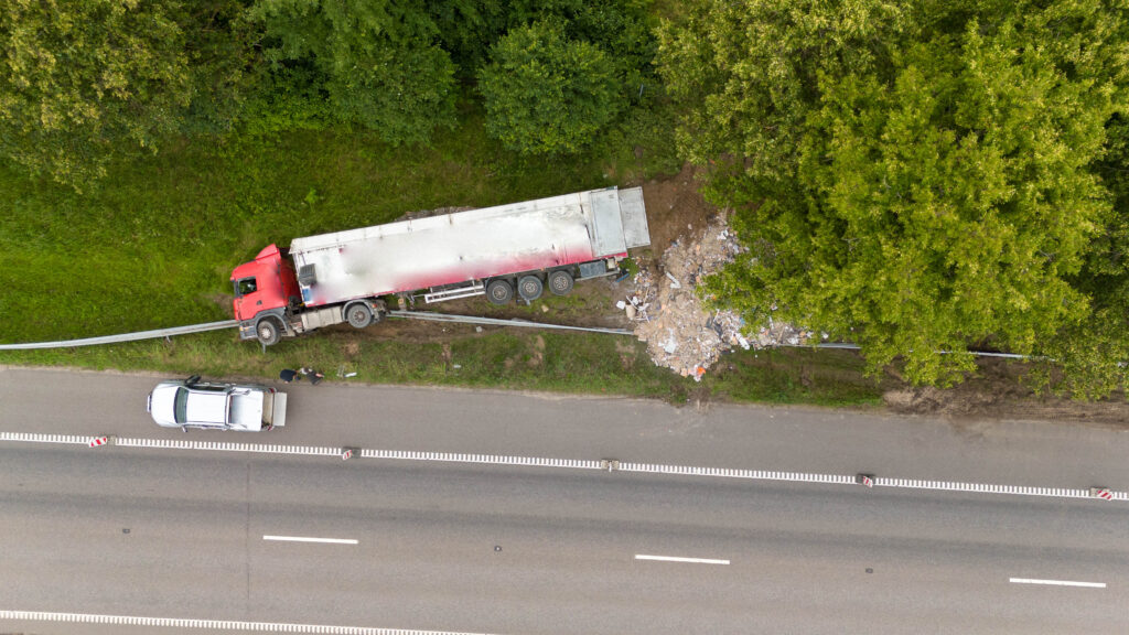 Aerial View of Truck Accident on Highway