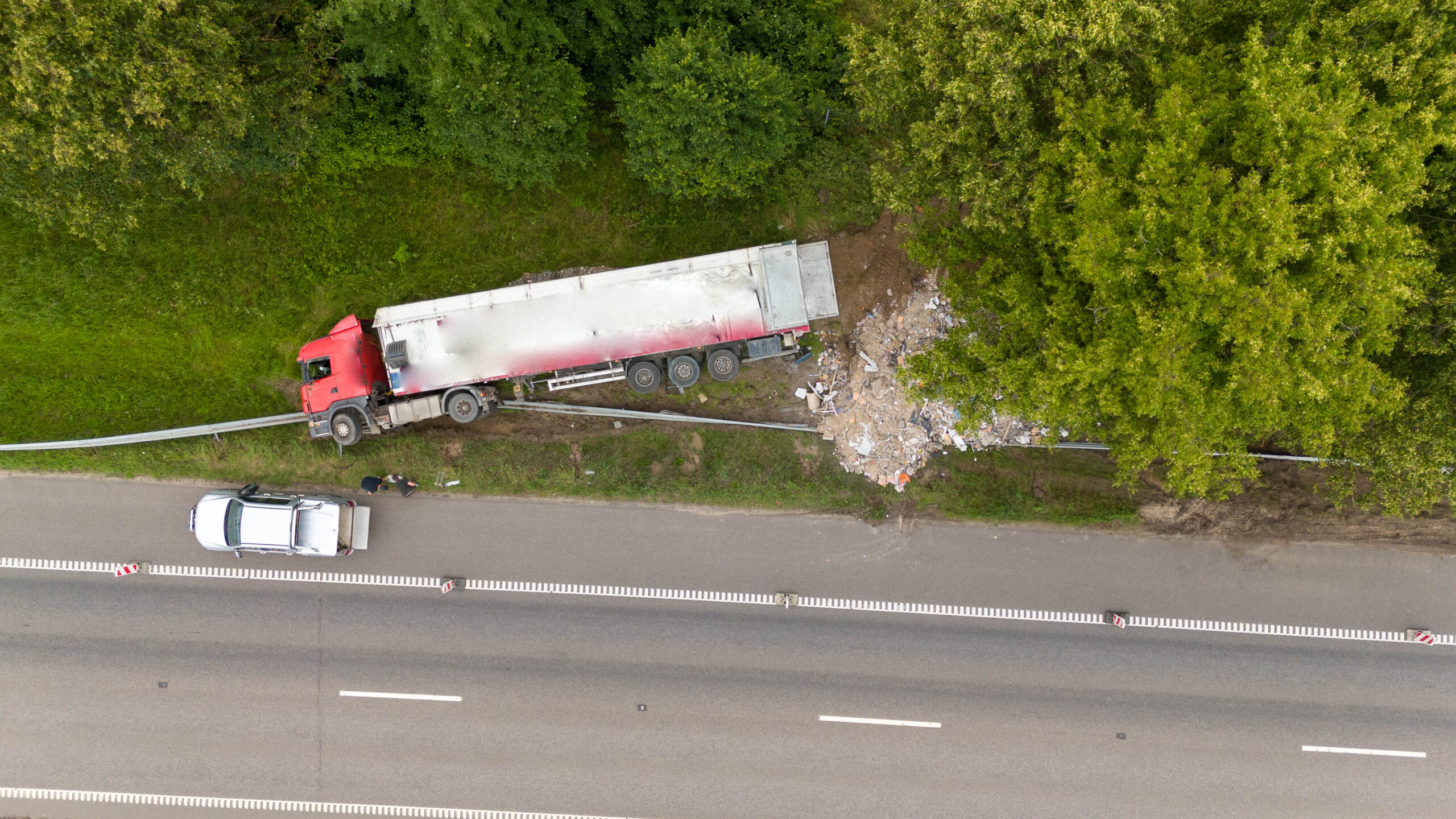 Aerial View of Truck Accident on Highway