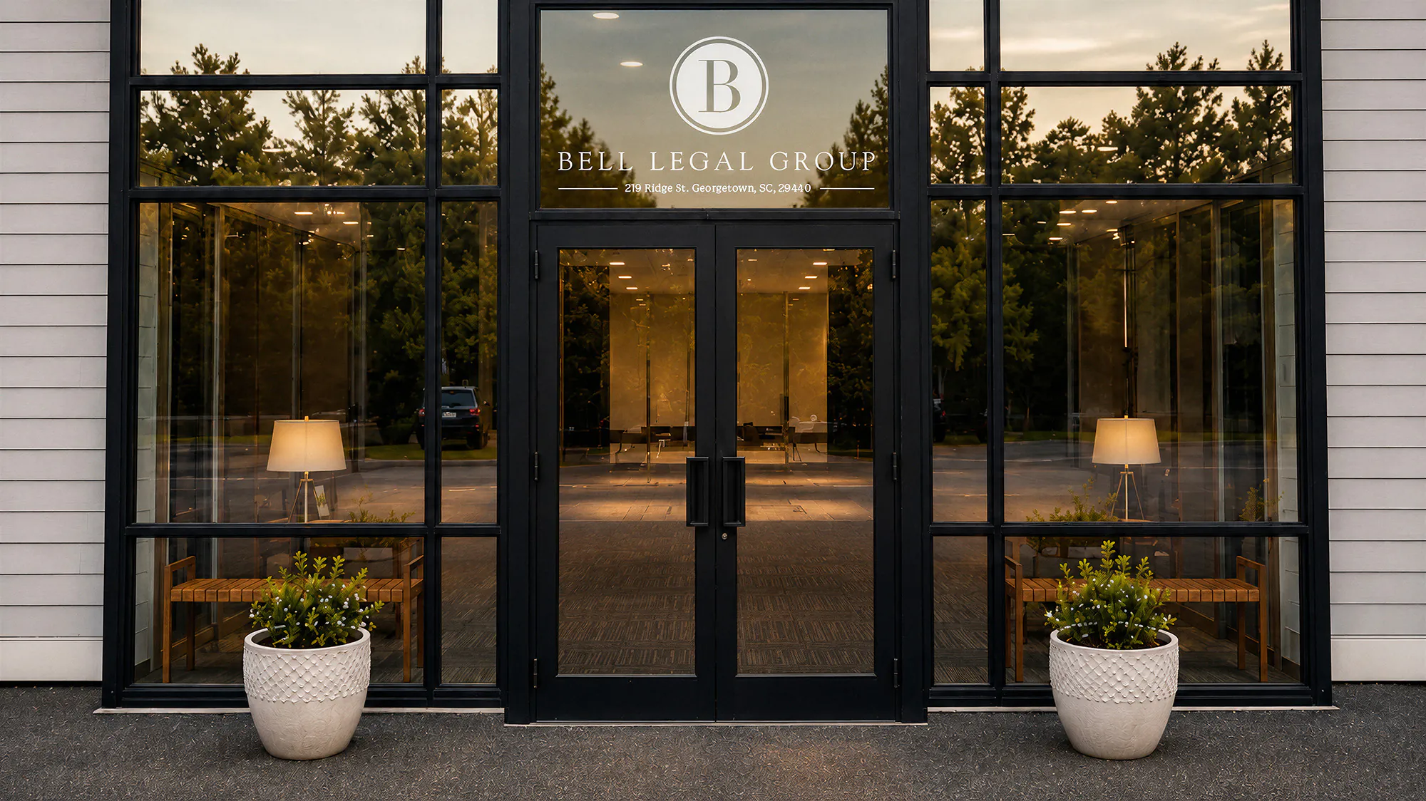 Exterior of a building with glass doors