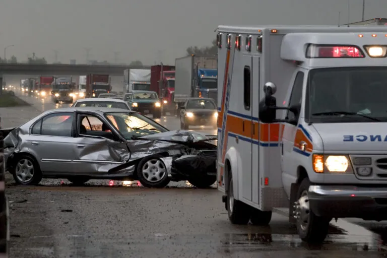 Ambulance on the site of a car accident.
